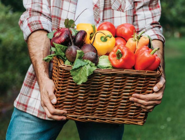 man with basket of produce