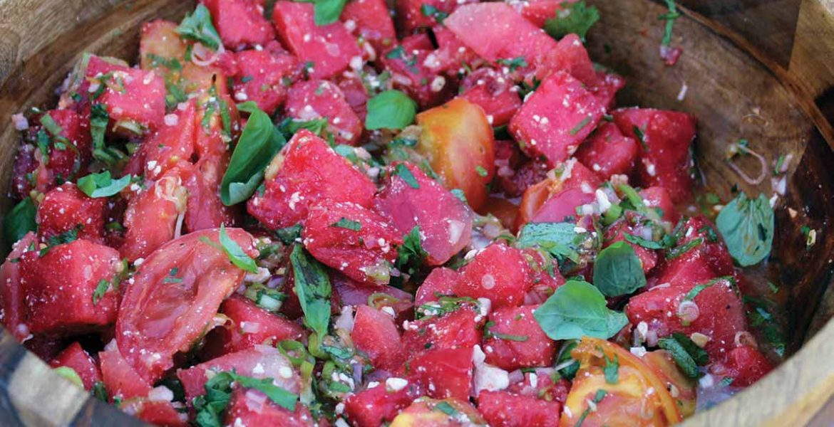 garden party watermelon and tomato salad