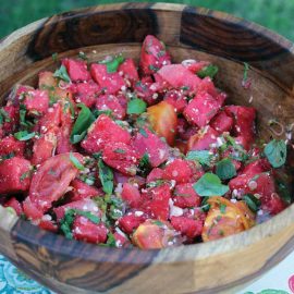 garden party watermelon and tomato salad