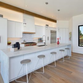 Architectural details in a rich wood
