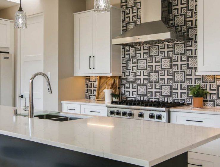 kitchen with geometric backsplash
