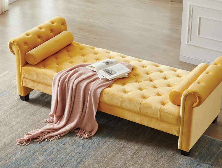 gold velvet chaise