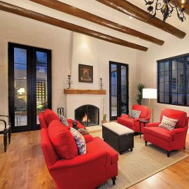 living room with high ceilings