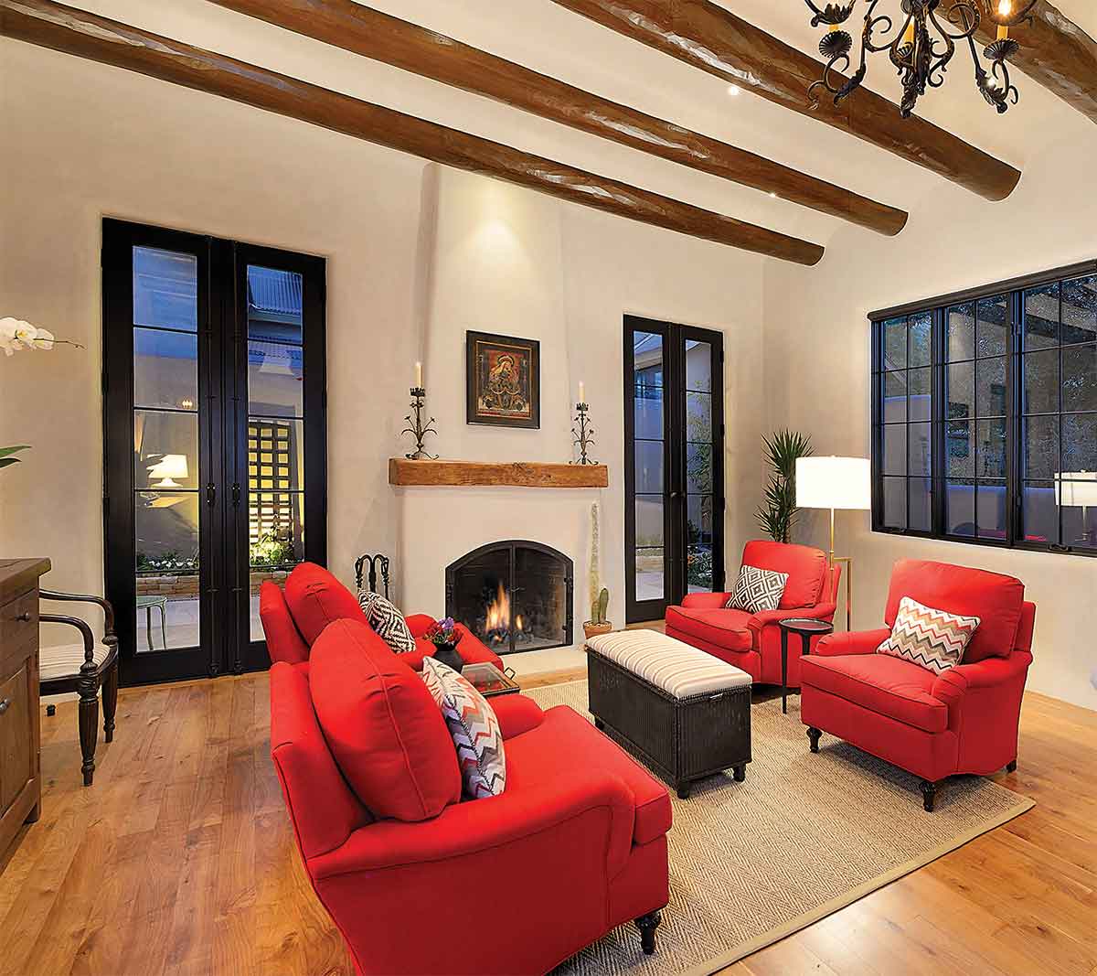 living room with high ceilings