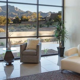 living room with mountain views