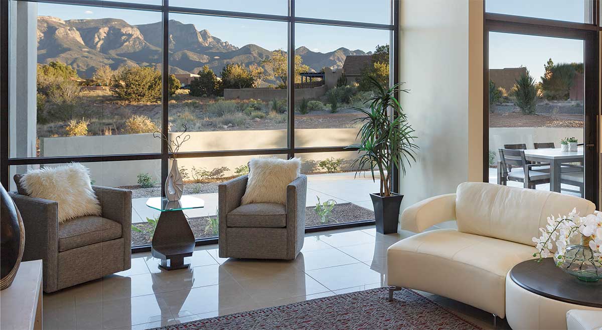 living room with mountain views