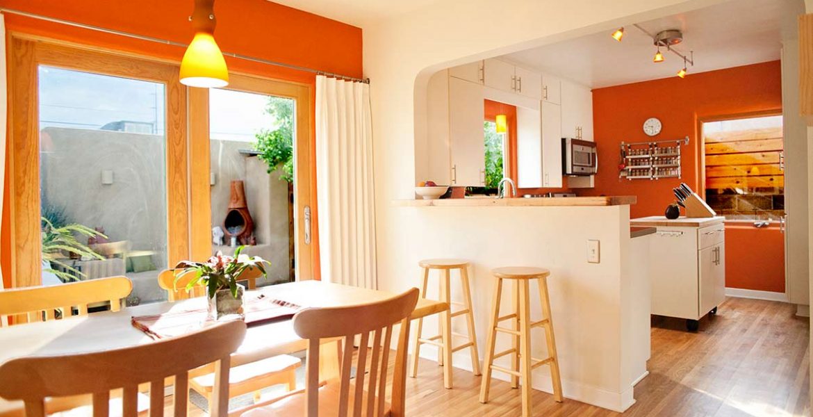bold color kitchen and dining