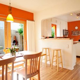 bold color kitchen and dining