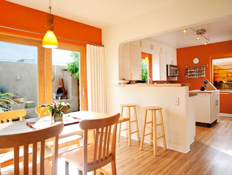 bold color kitchen and dining