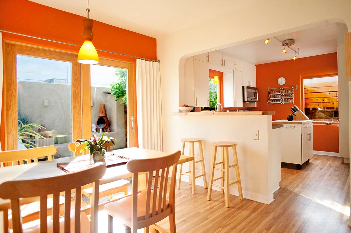 bold color kitchen and dining
