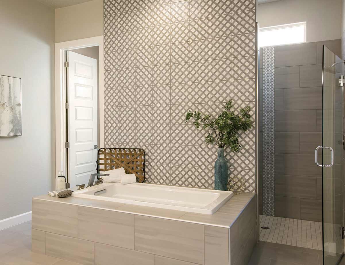 pleasingly playful tile bathroom