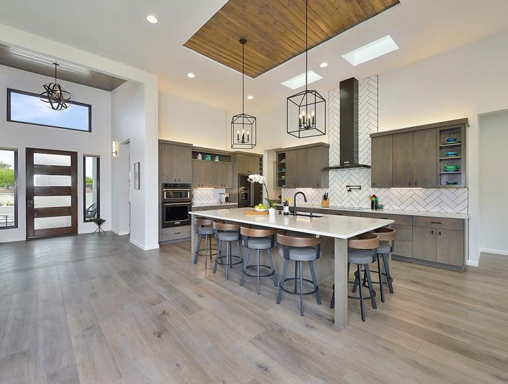 kitchen with quartz countertop island