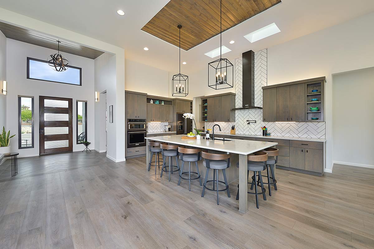 kitchen with quartz countertop island