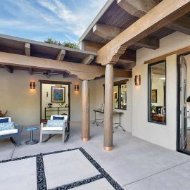 outdoor seating with kiva