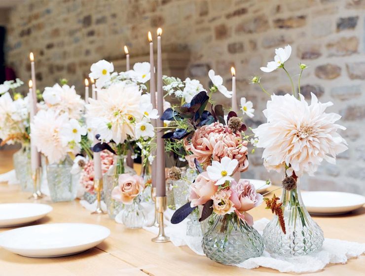 flower arrangements on table