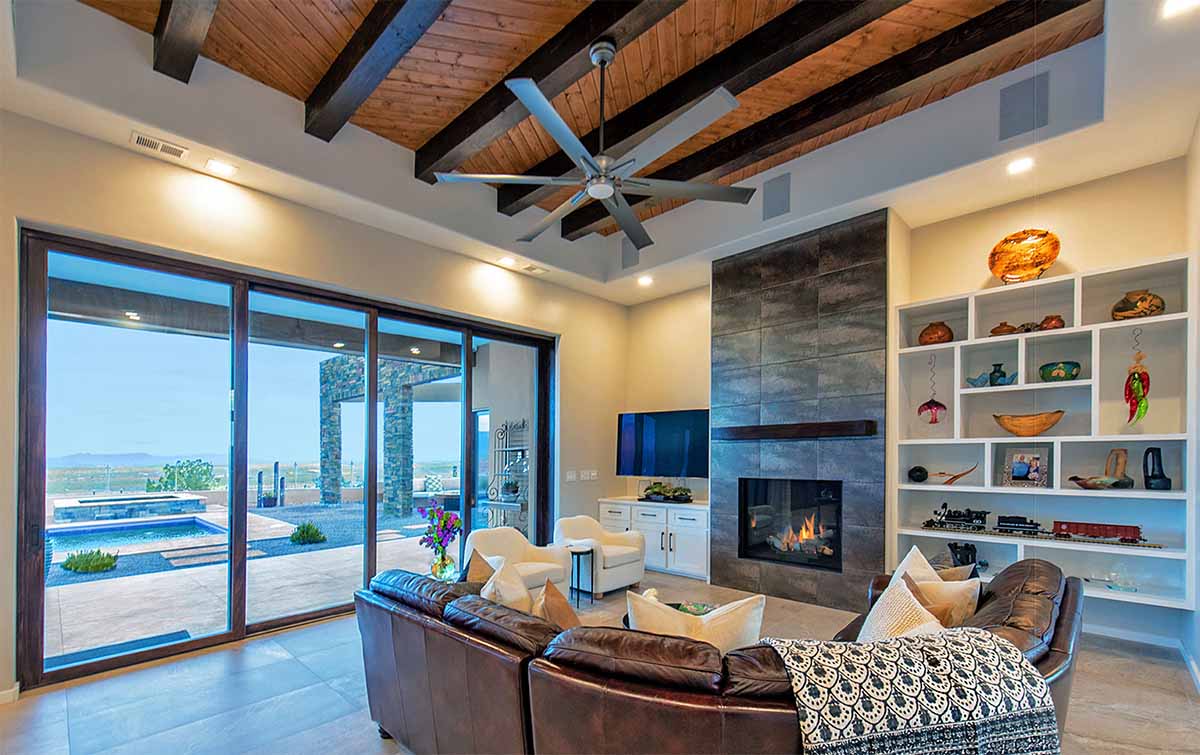 living room with sliding glass doors