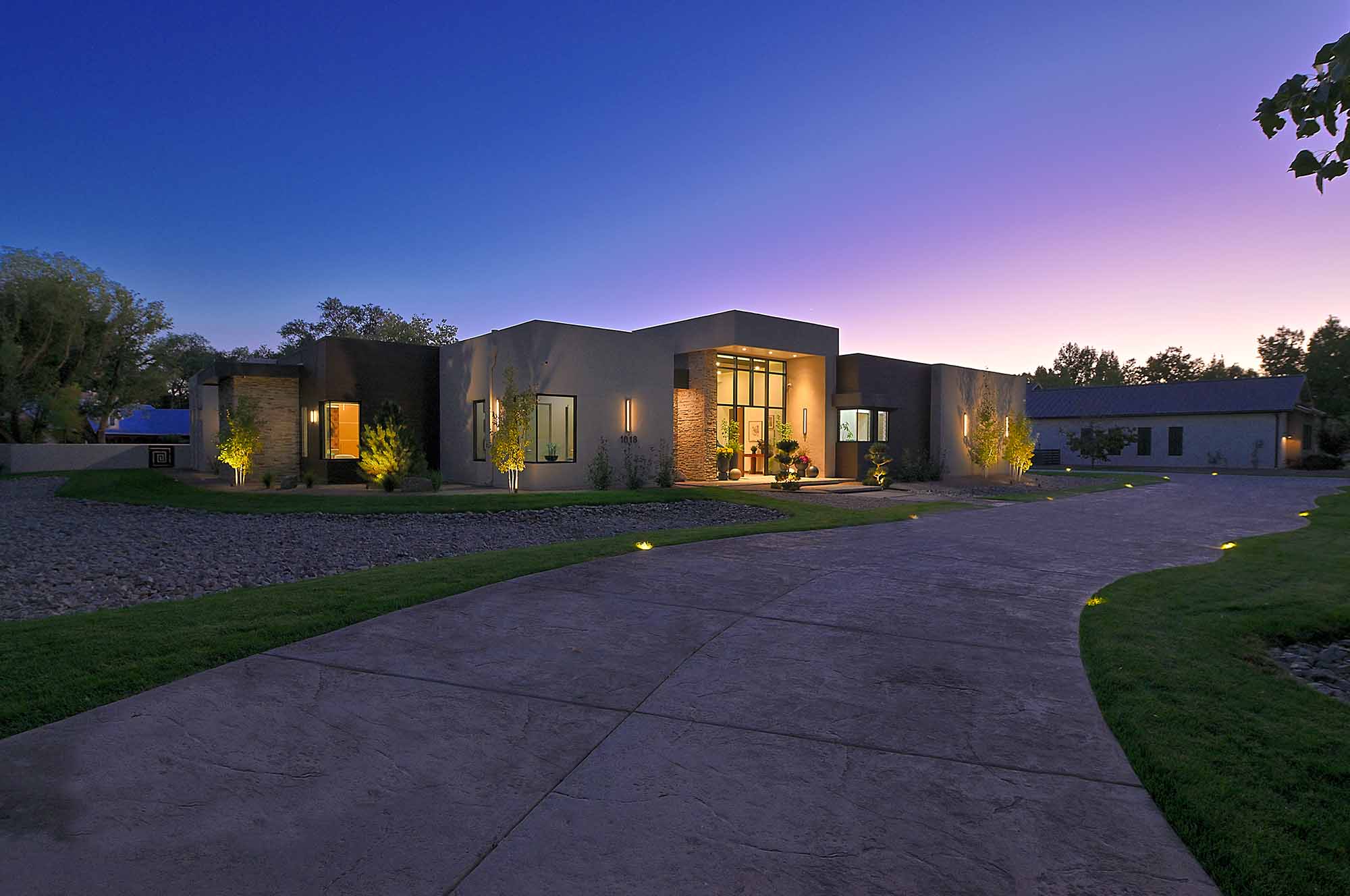 home exterior at twilight