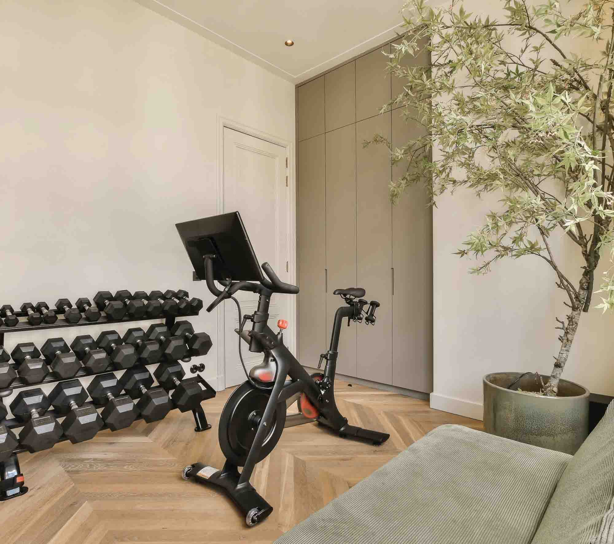 stationary bike and weights