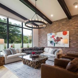 living room with backyard view