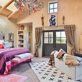 bedroom with high ceiling