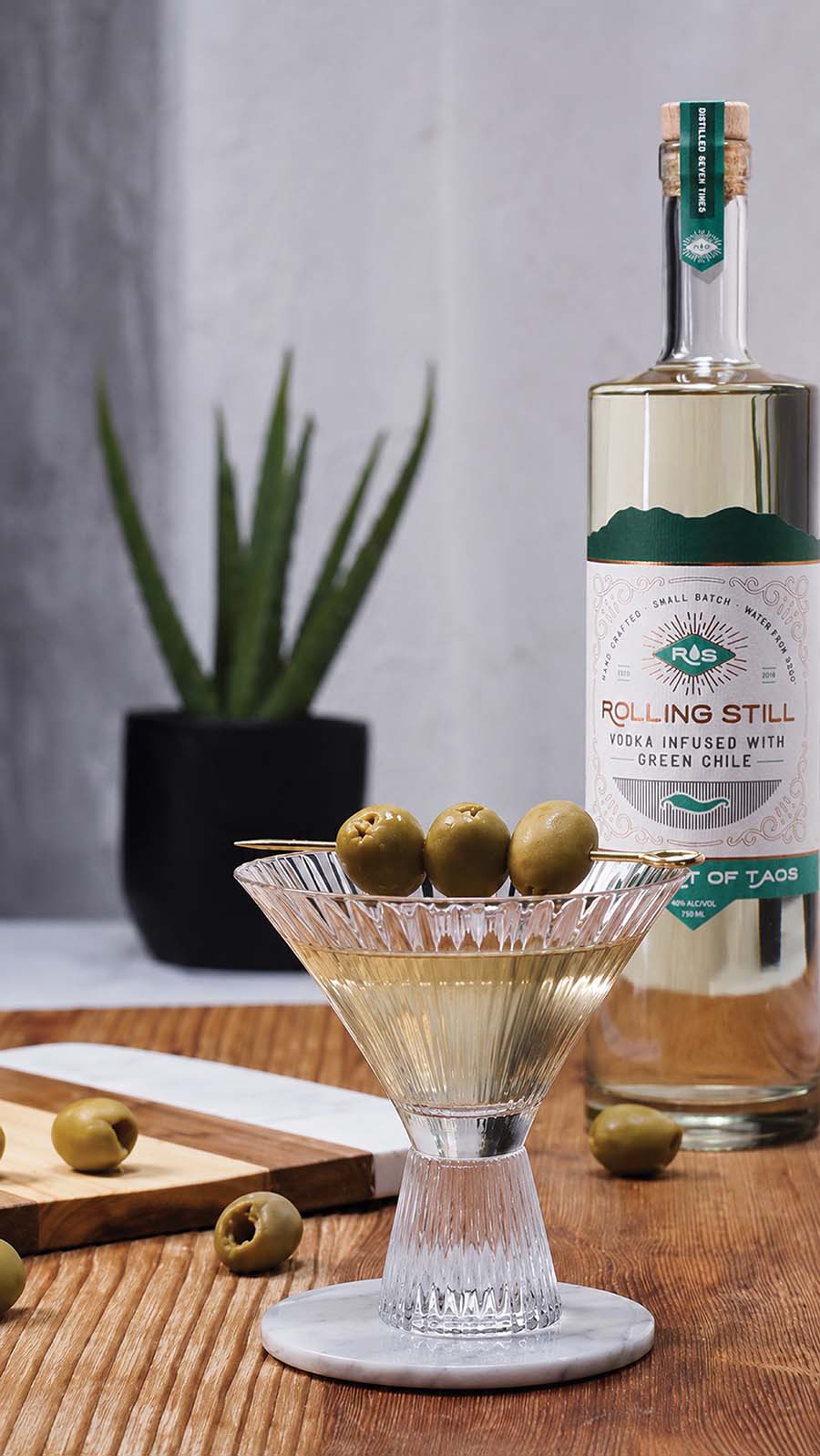 Rolling Still bottle & martini